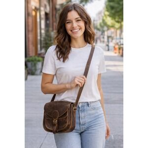 Distressed Brown Leather Crossbody Shoulder Saddle Bag Purse Vintage Y2K Style